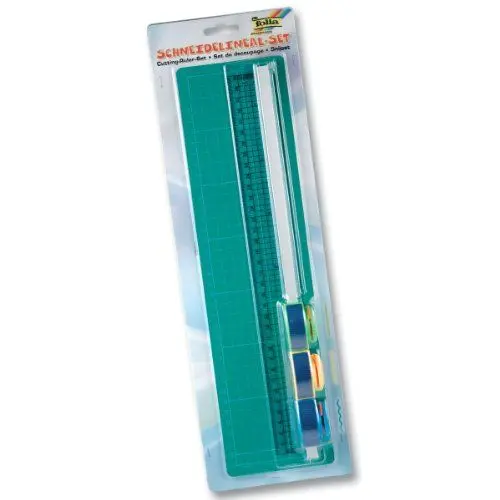 Produktbild: folia 23003 - Schneidelineal Set, 35 cm Lineal mit Schnittführung und Schneidunterlage, 3 austauschbare Schneidroller für Glatt-, Wellen- und Perforierschnitt