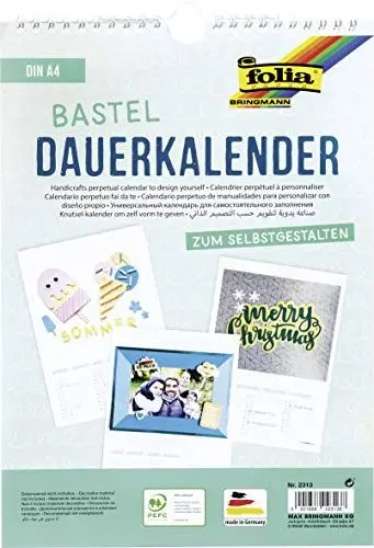 Produktbild: folia 2313 - Dauerkalender mit Spiralbindung, Bastelkalender, DIN A4, weiß - zum Selbstgestalten