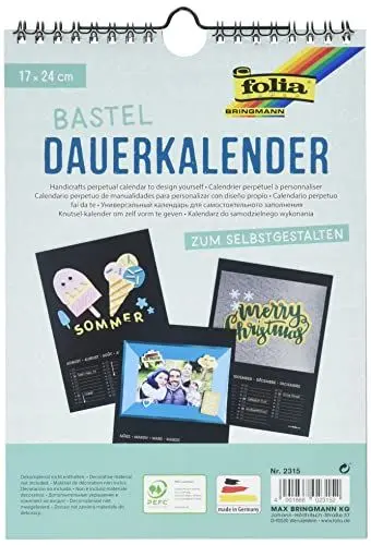 Produktbild: folia 2315 - Dauerkalender mit Spiralbindung, Bastelkalender, 17 x 24 cm, schwarz - zum Selbstgestalten