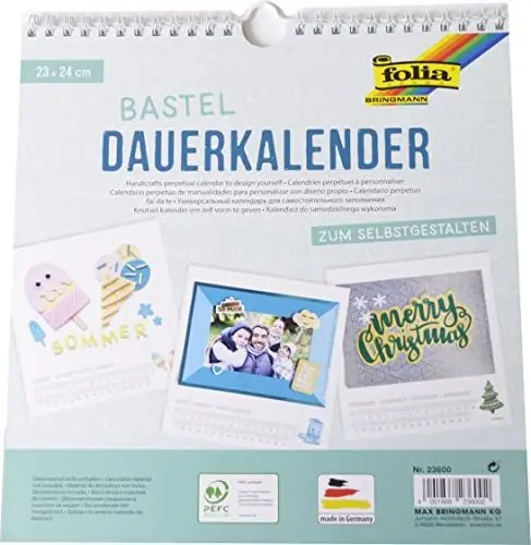 Produktbild: folia 23600 - Dauerkalender, Bastelkalender, mit Spiralbindung, 23 x 24 cm, weiß, für Bilder und Fotos bis max. 13 x 18 cm