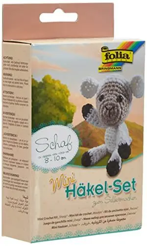Produktbild: folia 23906 - Mini Häkelset Schaf, Komplettset zur Erstellung von einem selbst gehäkelten niedlichen Schaf, ca. 8 - 10 cm groß, für Kinder ab 8 Jahren und Erwachsene, als Geschenk
