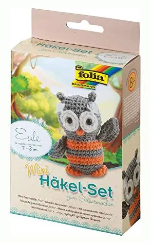 Produktbild: folia 23908 - Mini Häkelset Eule, Komplettset zur Erstellung von einer selbst gehäkelten niedlichen Eule, ca. 7 - 9 cm groß, für Kinder ab 8 Jahren und Erwachsene, als Geschenk