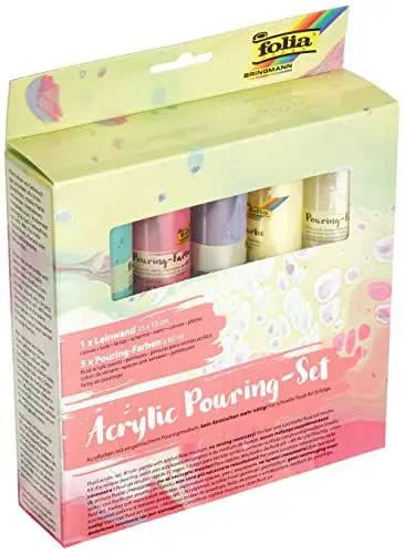 Produktbild: folia 351129 - Acrylic Pouring Set II Pastell, mit 5 Pouring Farben á 60 ml und 1 Leinwand ca. 15 x 15 cm, Acrylfarben mit eingemischtem Pouringmedium