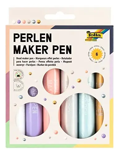 Produktbild: folia 36029 - Perlen Maker Pen, 6 Perlenstift à 30 ml für 3D Farbpunkte auf Papier, Textil, Holz, Keramik, nach Trocknung wasserfest und waschbar bei 30 Grad