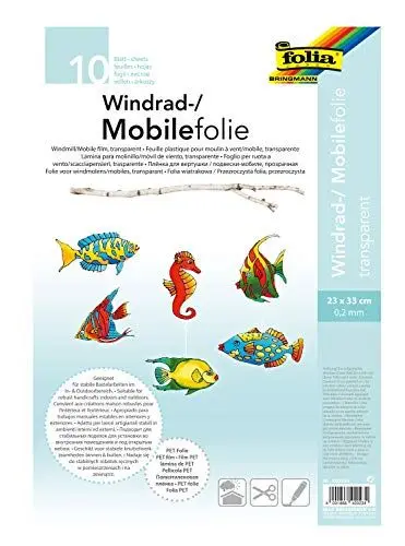 Produktbild: folia 420230 - Mobilefolie, Windradfolie, PVC, transparent, 0,2 mm, 23 x 33 cm, 10 Bogen - zum Basteln von Mobiles oder Windrädern