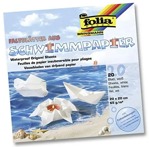 Produktbild: folia 43200 - Faltblätter aus Schwimmpapier, weiß, ca. 20 x 20 cm, 20 Blatt, wasserfestes Faltpapier, bemalbar, inklusive Faltanleitungen
