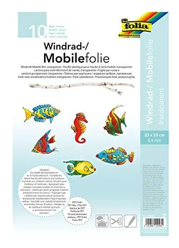 Produktbild: folia 440230 - Mobilefolie, Windradfolie, PVC, transparent, 0,4 mm, 23 x 33 cm, 10 Bogen - zum Basteln von Mobiles oder Windrädern