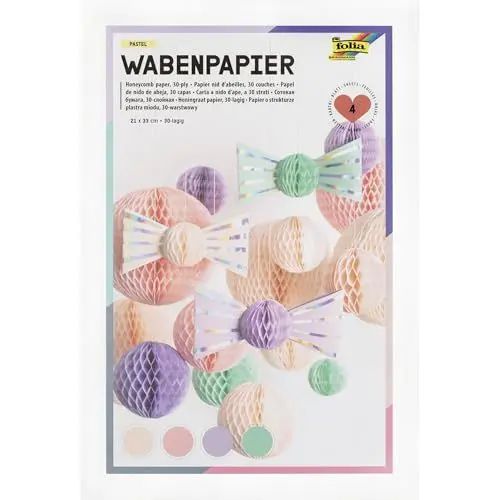 Produktbild: folia 461-19 - Wabenpapier PASTEL, 21 x 33 cm, Bastelpapier mit Wabenstruktur in 4 Farben, 30-lagig, zum Gestalten bunter Waben-Deko