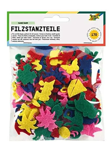 Produktbild: folia 5252 - Filzstanzteile Ganzjahresmotive, ca. 2,5 cm hoch, 170 Stück, farbig sortiert - ideal zum Verzieren geeignet