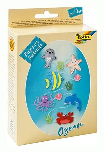 Produktbild: folia 52931 - Mini Filz Nähset für Kinder-Filzinies Girlande, Ozean - Filznähset zur Herstellung einer selbstgenähten Girlande