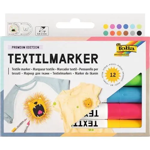 Produktbild: folia 581 - Textil-Maler, 12er farbig sortiert, lichtbeständig und wasserfest