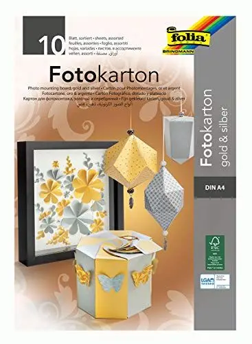 Produktbild: folia 611 - Block mit Fotokarton in gold / silber, DIN A4, 10 Blatt, 300 g/qm, ideale Grundlage für vielfältige Bastelarbeiten wie Fensterbilder, Scrapbooking, Kartengestaltung