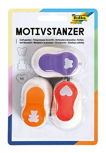 Produktbild: folia 7019 - Motivstanzer, Motivlocher, 3er Set, Herz, Schmetterling und Bär