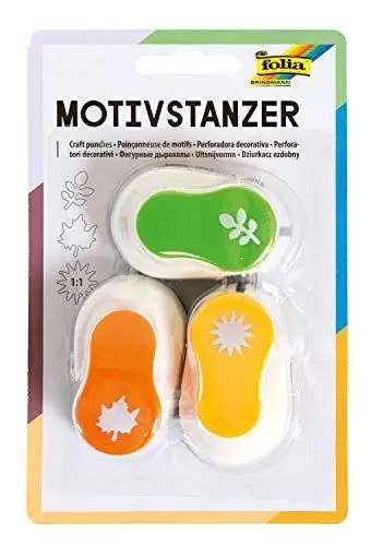 Produktbild: folia 7020 - Motivstanzer, Motivlocher, 3er Set, Sonne, Ahornblatt und Farn