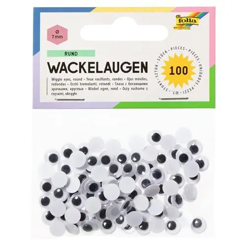 Produktbild: folia 750007 - Wackelaugen mit beweglicher Pupille, weiß, rund ca. 7 mm, 100 Stück - ideal für das Basteln von Figuren und Tieren