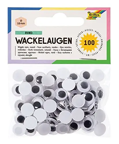 Produktbild: folia 750010 - Wackelaugen mit beweglicher Pupille, weiß, rund ca. 10 mm, 100 Stück - ideal für das Basteln von Figuren und Tieren