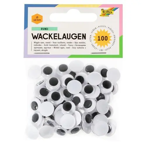 Produktbild: folia 750012 - Wackelaugen mit beweglicher Pupille, weiß, rund ca. 12 mm, 100 Stück - ideal für das Basteln von Figuren und Tieren