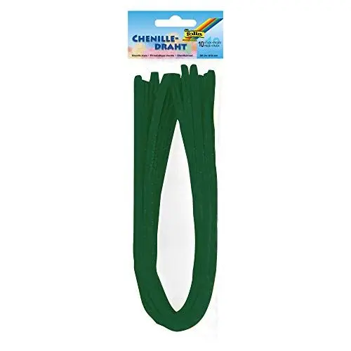 Produktbild: folia 77858 - Chenilledraht, Pfeifenputzer, 10 Stück in tannengrün, Durchmesser 8 mm und 50 cm lang, ideal für Kinder zum Basteln und Gestalten von Tieren, Figuren und anderen Formen