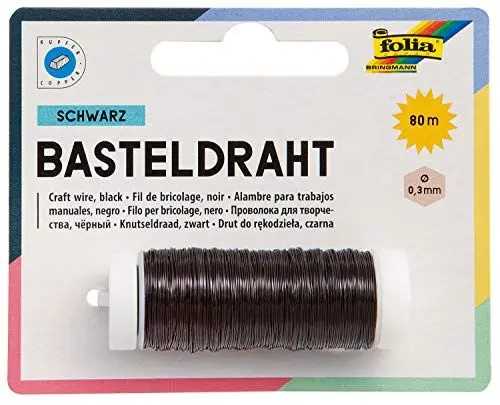 Produktbild: folia 79290 - Kupferdraht schwarz, 1 Spule 0,3 mm x 80 m - ideal für Bastelarbeiten, Gestecke und Gebinde