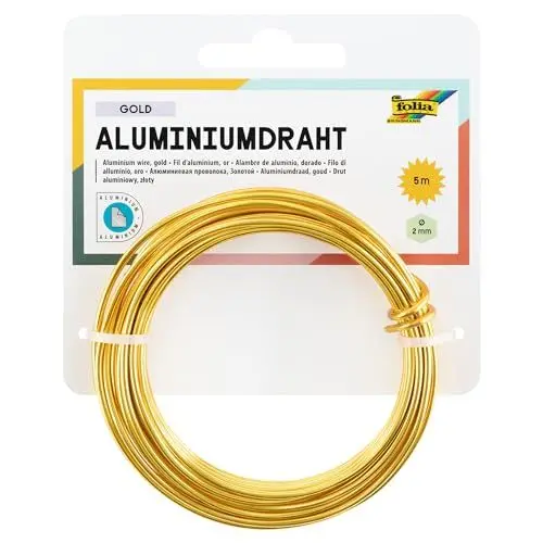 Produktbild: folia 79665 - Aluminiumdraht, Basteldraht in gold, 2 mm x 5 m, besonders leicht formbar, für Bastelarbeiten und zur Dekoration