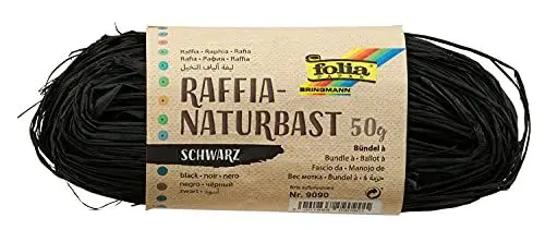 Produktbild: folia 9090 - Raffia Naturbast schwarz, 1 Bündel mit 50 g, Schnur aus natürlichem Strohgemisch, ideal zum Basteln, zur Dekoration oder für Gestecke, Sträuße und andere floristische Arbeiten