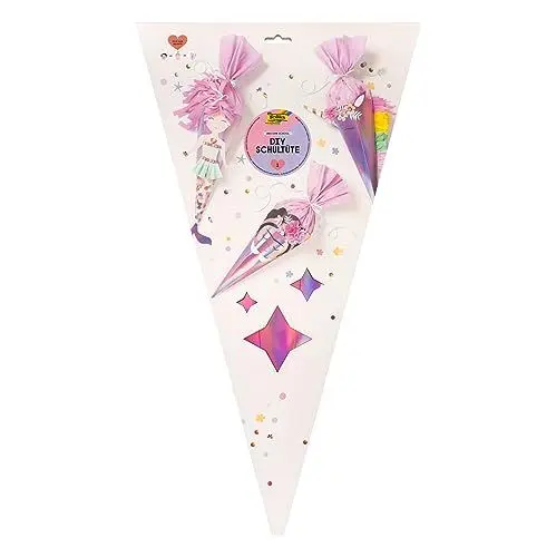Produktbild: folia 92702 - Schultüte Bastelset UNICORN SCHOOL, Bastelmaterial für eine Zuckertüte, gestaltbar als Einhorn, Frida oder Meerjungfrau, ca. 68 cm, Mittel