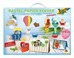 Produktbild: folia 930 - Bastelpapierkoffer Ganzjahr, 110 Teile - Kreativset für Kinder und Erwachsene mit Bastelpapier und Dekoelementen