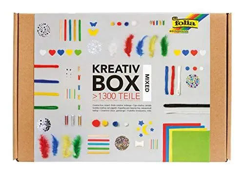 Produktbild: folia 935 - Kreativ Box, Bastelkiste mit buntem Materialmix zum Basteln und Dekorieren, über 1300 Teile