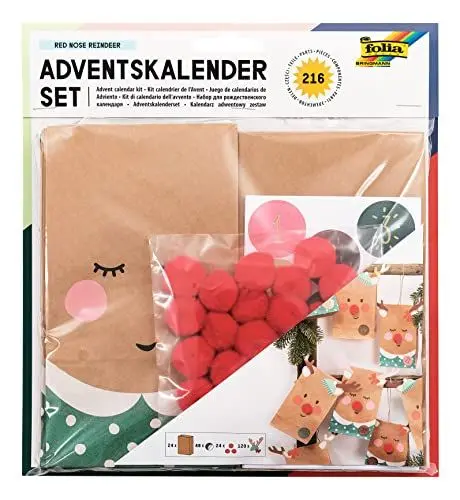 Produktbild: folia 9384 - Adventskalender Red Nose Reindeer, 24 Tüten zum Befüllen und selber Basteln, mit Zubehör