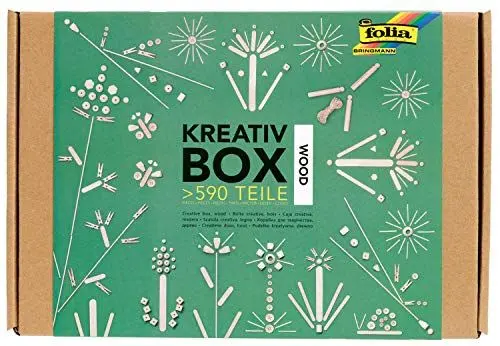 Produktbild: folia 938 - Kreativ Box Wood, Bastelkiste mit über 590 Teilen, viele verschiedene Materialien für phantasievolles, kreatives Basteln und Dekorieren