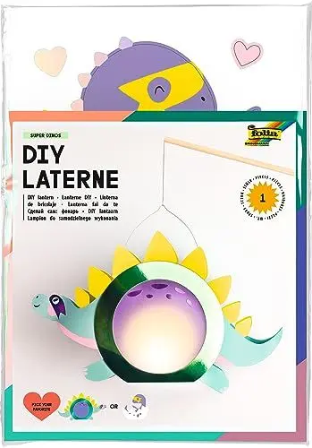 Produktbild: folia 94204 - Laterne Bastelset SUPER DINOS, ca. 10 x 23 x 33 cm - Bastelmaterial für eine Laterne, gestaltbar als Dino oder Dino-Baby