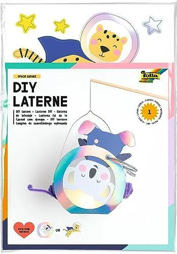Produktbild: folia 94205 - Laterne Bastelset SPACE SAFARI, ca. 10 x 23 x 33 cm - Bastelmaterial für eine Laterne, gestaltbar als Koala oder Tiger