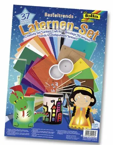 Produktbild: folia 951 - Laternen Bastel-Set, 37 Teile - Kreativset für Kinder und Erwachsene mit unterschiedlichen Materialien zum Basteln von Laternen