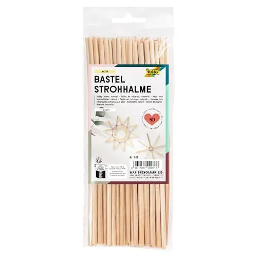 Produktbild: folia 961 - Bastelhalme aus Stroh, Strohhalme, Natur, Länge ca. 22 cm, 50 Stück, zum Gestalten von Strohsternen- und figuren