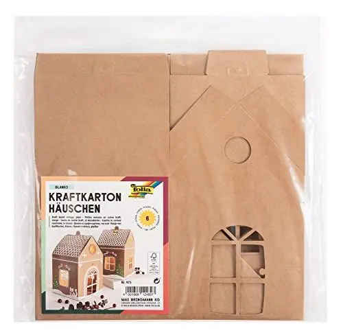 Produktbild: folia 973 - Kraftkarton-Häuschen, DIY Bastel-Set für 6 Häuser (je ca. 11 x 11 x 19 cm groß) aus unbedrucktem, braunen Kraftkarton, welche individuell verziert werden können