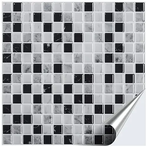 Produktbild: FoLIESEN 3D Fliesenaufkleber für Bad, Küche, Badezimmer - Mosaikfliese Grau - Fliesen-Folie selbstklebend - Mosaik Mountain, :8 Stück
