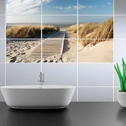 Produktbild: FoLIESEN Fliesenaufkleber - Deko-Bild für Bad, Küche, Badezimmer - Dekoration Fliesen-Bild selbstklebend - Weg zum Strand, Fliese - Bild (BxH):15x15 cm - 45x30 cm / 6-tlg.