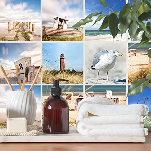 Produktbild: FoLIESEN Fliesenaufkleber für Bad, Küche, Badezimmer - Fliesen-Folie selbstklebend - Maritime Deko-Aufkleber - Strand-Collage, .:15x15 cm - 9-tlg.