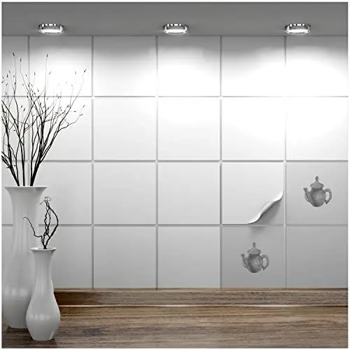 Produktbild: FoLIESEN - Fliesenaufkleber 15x15 cm | selbstklebende Fliesen-Folie für Bad & Küche | entfernbare Klebe-Folie für Wandfliesen Küchenrückwand & Bordüren | 20 Klebefliesen, .:Weiß Klassik glänzend