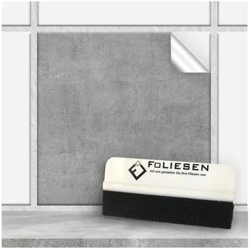 Produktbild: FoLIESEN - Fliesenaufkleber 15x15 cm | selbstklebende Fliesen-Folie für Bad & Küche | Klebe-Folie für Wandfliesen & Küchenrückwände | 10 Klebefliesen + Rakel, .:Greydi - 15x15 cm