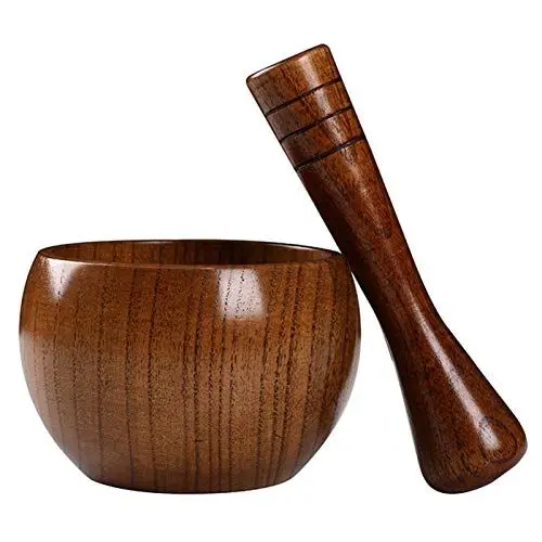 Produktbild: Foliner Holz Stößel, Mörser Mit Stößel Set Handgemacht, Hand Manuelles Holz Knoblauch Ingwer Gewürze Stößel-Set Für Die Küche, Handgeschnitztes Mörser Und Stößel Set, Holzmö er, 17x10x17cm