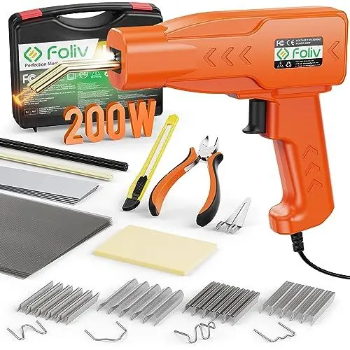 Produktbild: Foliv 200W Kunststoff Schweißgerät, Kunstoffschweißgerät Set, 2-in-1 Schweißen Maschine Auto Stoßstangen Reparatur Set mit 1000PCS Schweißnägel, 16 Kunststoffschweißstäbe&Schleifpapier, Zangen,Messern