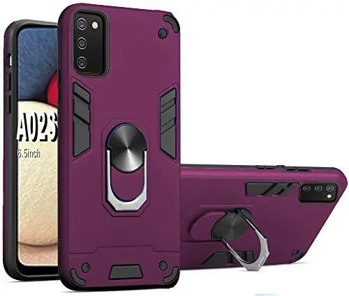 Produktbild: Folmecket Hülle für Samsung Galaxy A02S, 360 Grad rotierender Metallring Stoßdämpfung Verstärkte Ecke TPU für Galaxy A02S 5G (6.5 Zoll) Weinrot