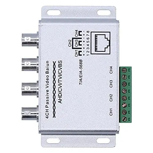 Produktbild: FOLOSAFENAR Video Balun, Anti-Interferenz 4CH HD Metall CCTV Transceiver Kabelsparend für Videokonferenzen Zur Videoüberwachung