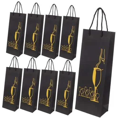 Produktbild: FOMIYES Bag Present Taschen Für Einzelne Weinflaschen Handtaschen Papier Weinaufbewahrung Tragetasche Gelbes Weinglas-design 12 Stück