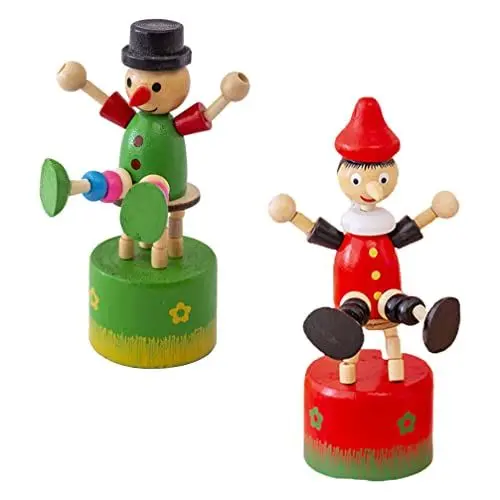 Produktbild: FOMIYES 2 STÜCKE Finger Puppen Puppe Puppen Clownförmig Hölzerne Push- Up Spielzeug Swing Rocking Tanzkörper Daumen Presse Base Party Gunst Goodie Tasche Stuffer Neue Jahr Party Geschenke