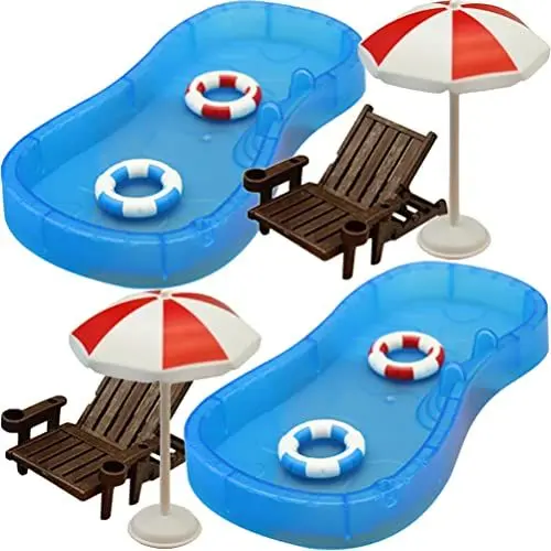 Produktbild: FOMIYES 2 Sätze Puppenhaus Strandkorb Mini-möbel Miniaturmodell -Pool-Set Puppen-Schwimmbad-dekor Miniaturschwimmbad Simulation Schwimmkreis Terrarium Mikroszene Plastik Haushalt Möbelset