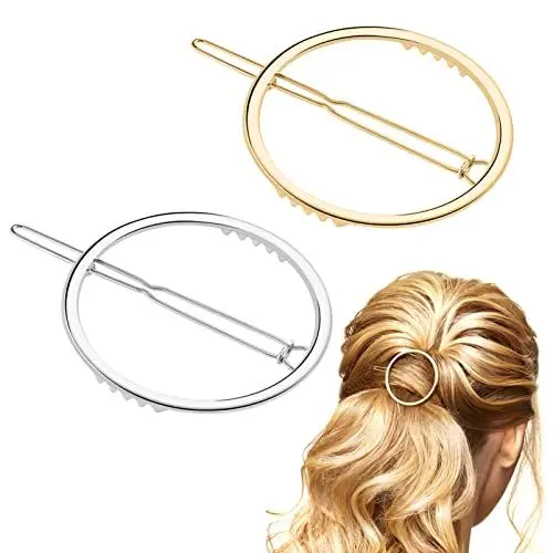 Produktbild: FOMIYES 2 Stücke Minimalistische Runde Pferdeschwanz Clips Legierung Kreis Haarspangen Kopfschmuck Kreative Metall Haarnadel Für Dame Mädchen, Gold Und Silber