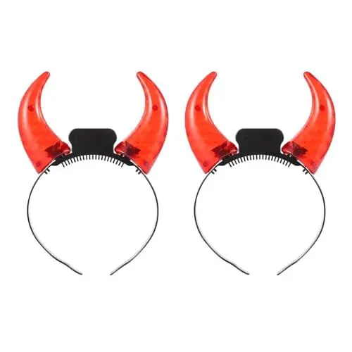 Produktbild: FOMIYES Stirnband mit Teufelshörnern: Halloween-Stirnband – 2 leuchtende rote Horn-Stirnbänder für Männer und Frauen, Foto-Requisite, Geister-Kostüm-Stirnband für Halloween, Cosplay-Party