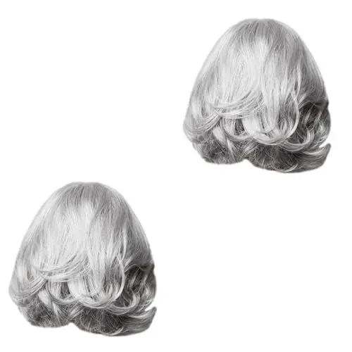 Produktbild: FOMIYES 2st Echthaarperücken Synthetische Cosplay-perücke Für Frauen Graues Ersatzhaar Kurze Unordentliche Lockige Perücke Hitzebeständige Perückenabdeckung Damen Bob-kopf Gitter
